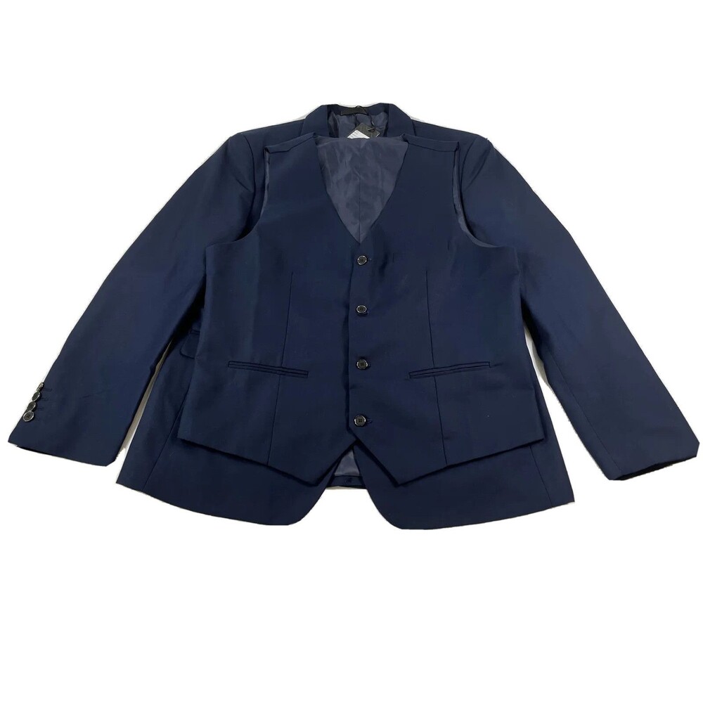 Cloudstyle Slim Fit 2 Button Suit Jacket and 4 Button Vest Blue Size Large